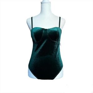 Haute Monde Emerald Green Velvet Bodysuit (Size: M)